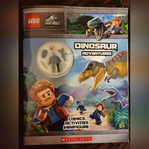 Lego Jurassic World dinosaur adventures book and minifigure